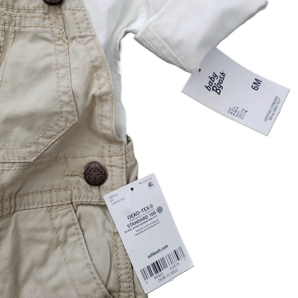 NWT Baby B'Gosh 6m Foldover Plaid Cuff  Overalls with White Dress Shirt